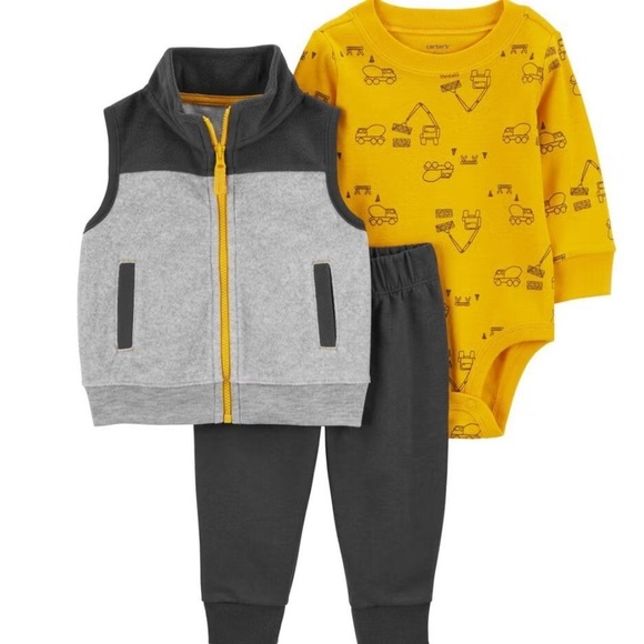 Carter's Baby Boy Dump Truck Hoodie, Printed Bodysuit Jeggings Set Size 0M, NB - Picture 1 of 9